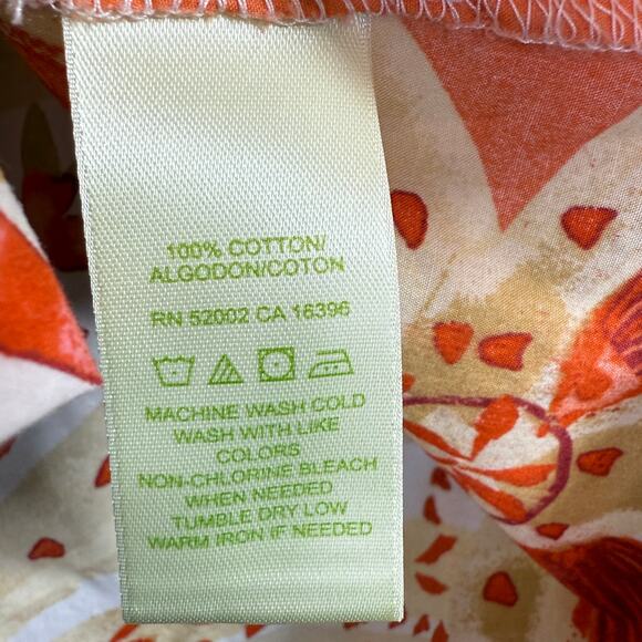 Sigrid Olsen Button up Top Size 1X Coral Orange 3/4 Sleeve Cotton Citrus Print - Picture 7 of 8